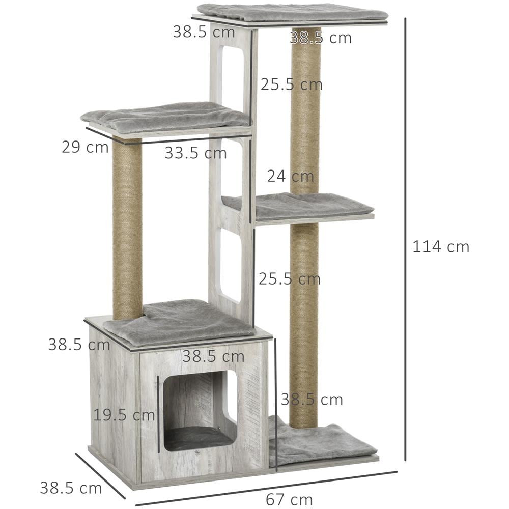 Albero Tiragraffi Per Gatti Multi-livello, Cuccia E Corde In Iuta, Grigio - Foto 8