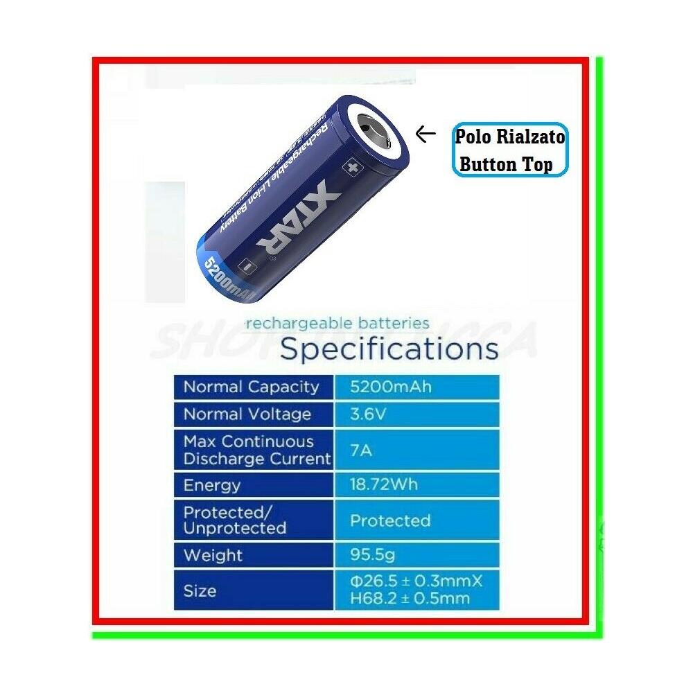 Batteria Litio Ricaricabile 26650 Pila 5200mah 3,6v Con Protezione Termica E Polo Rialzato Per Torce Led - Foto 2