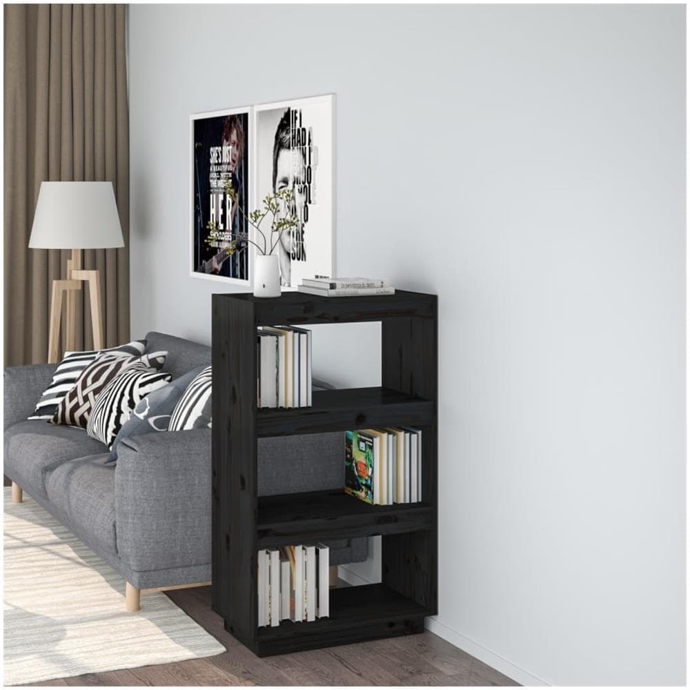Libreria / divisorio Nero 60x35x103 Cm In Legno Massello Di Pino - Foto 1