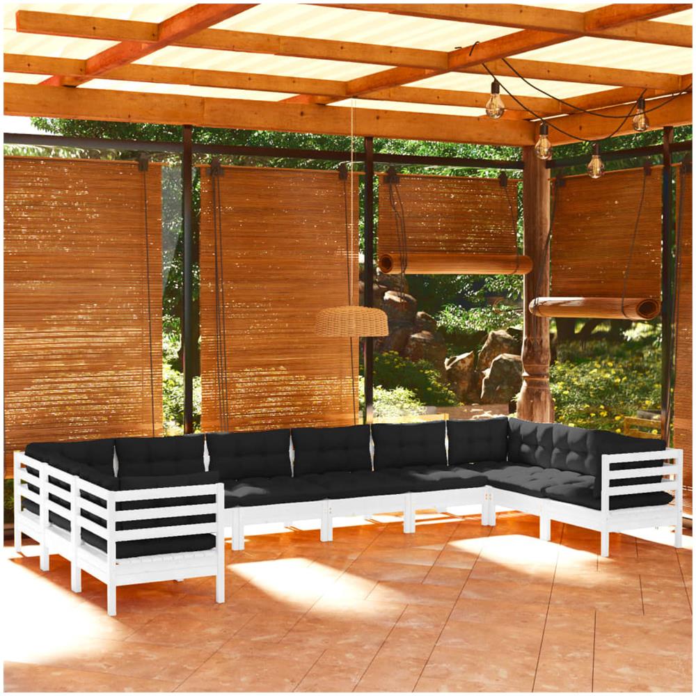 Set Divani Da Giardino 10 Pz Con Cuscini Bianchi Legno Di Pino - Foto 1