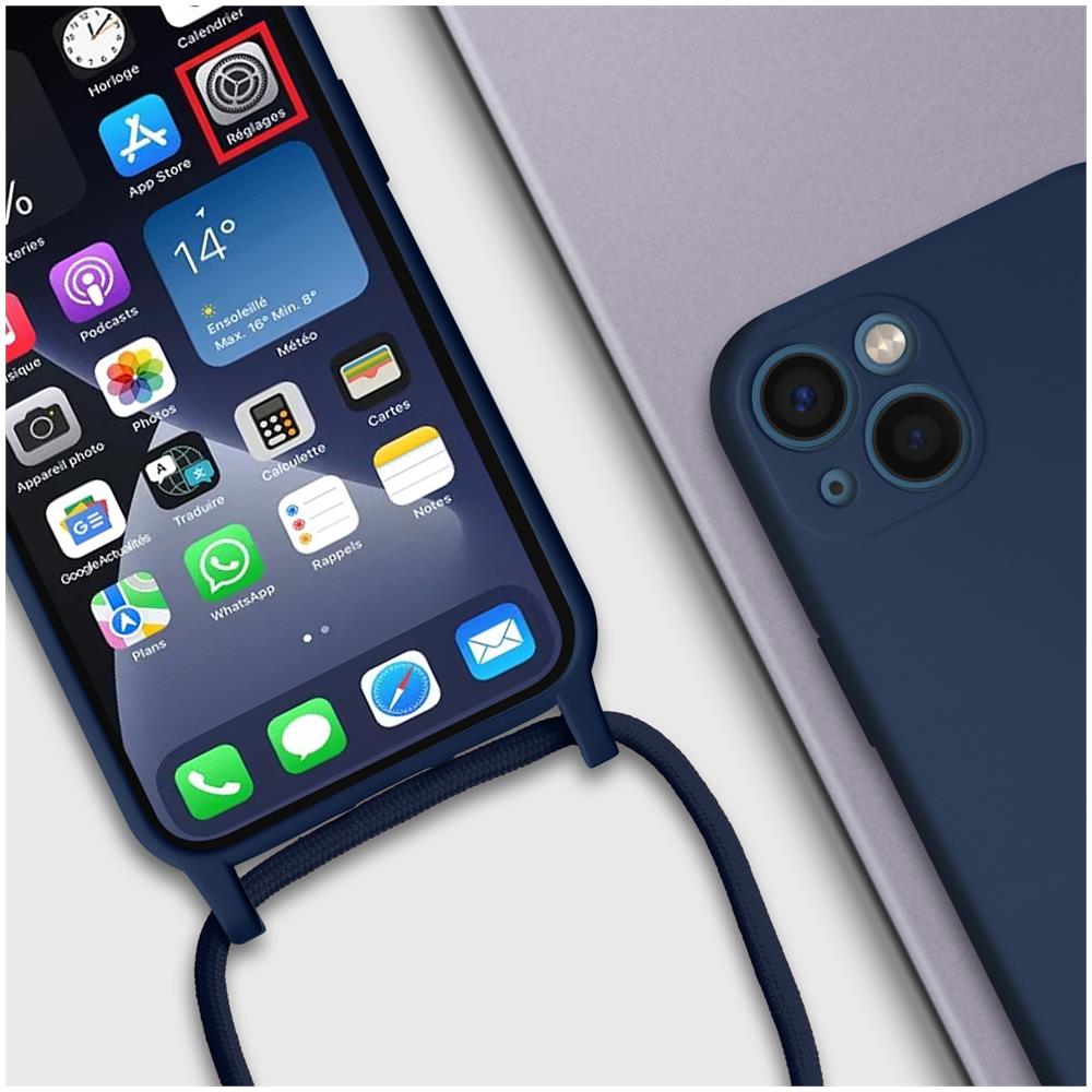 Cover Semirigida Per Iphone 13 Cordino Nylon Intrecciato 80 Cm Blu - Foto 5
