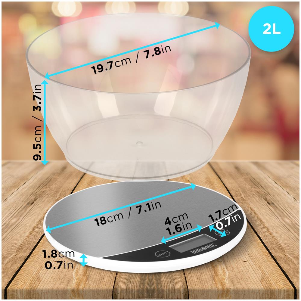 Ks3000 Bilancia Da Cucina | Bilancia Ad Alta Precisione Con Display Digitale | Portata 1g / 5 Kg Con Ciotola Da 2 L | Piattaforma Argento E Bianca | Funzione Tara | Ideale Per Cucina E Pasticceria - Foto 6