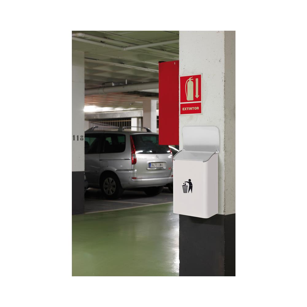 E6101 Cestino Portarifiuti A Muro Per Garage, Interni, Aree Comuni, Cestino Da Parete In Acciaio, 18 L, Bianco - Foto 2
