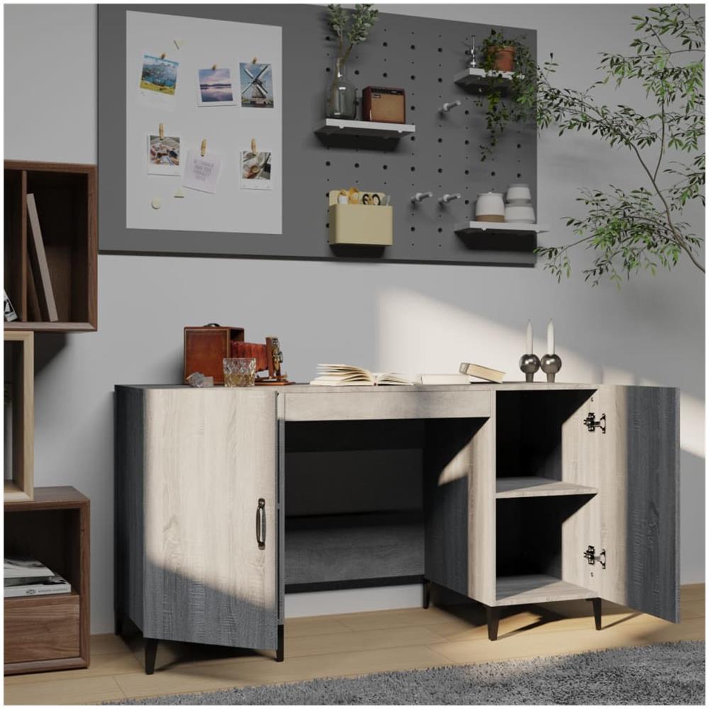 Scrivania Grigio Sonoma 140x50x75 Cm In Legno Multistrato - Foto 3