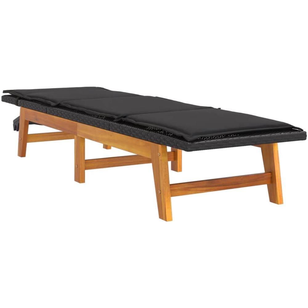 Sdraio Con Cuscino Nero Marrone Polyrattan E Massello Di Acacia - Foto 3