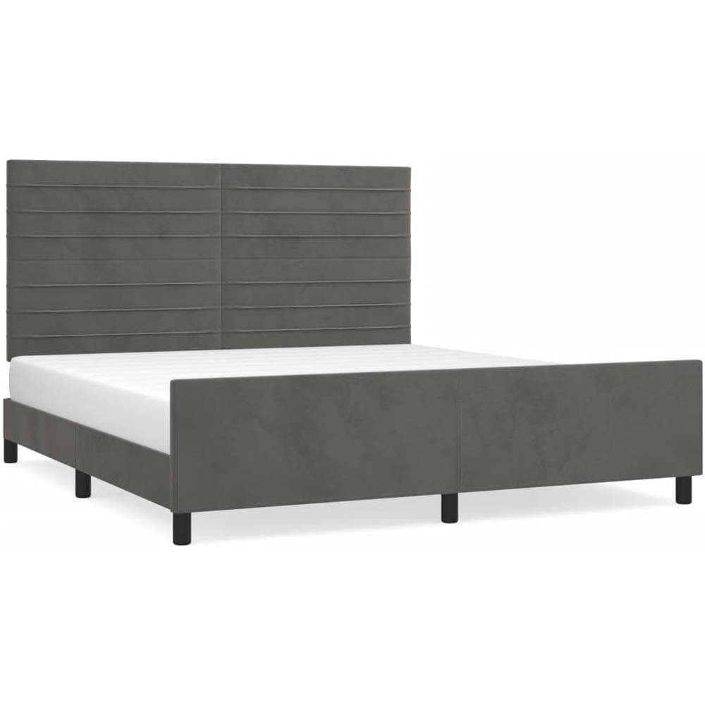 Giroletto Con Testiera Grigio Scuro 180x200 Cm In Velluto - Foto 2