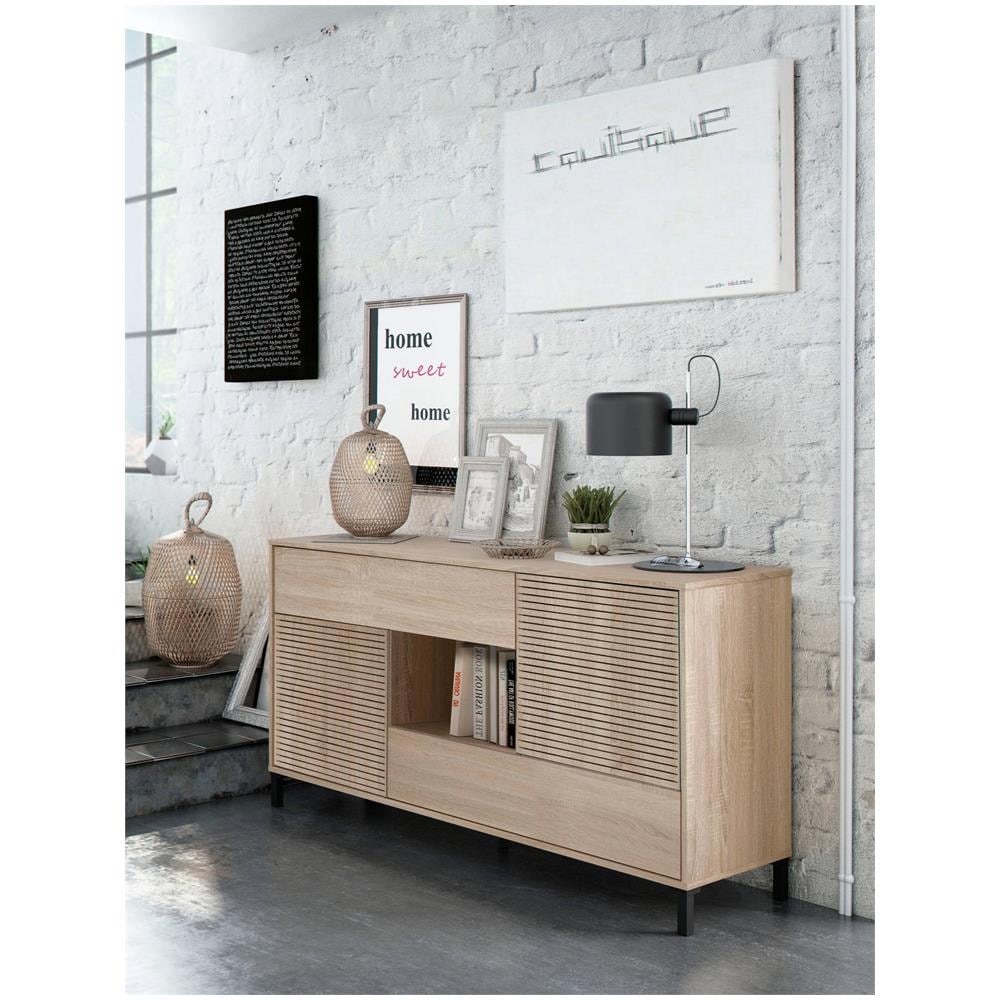 Credenza Waco, Madia Moderna A 2 Ante, Buffet Da Soggiorno, Mobile Porta Tv, Madia Con Piedini Per Salotto, 151x41h80 Cm, Rovere - Foto 1