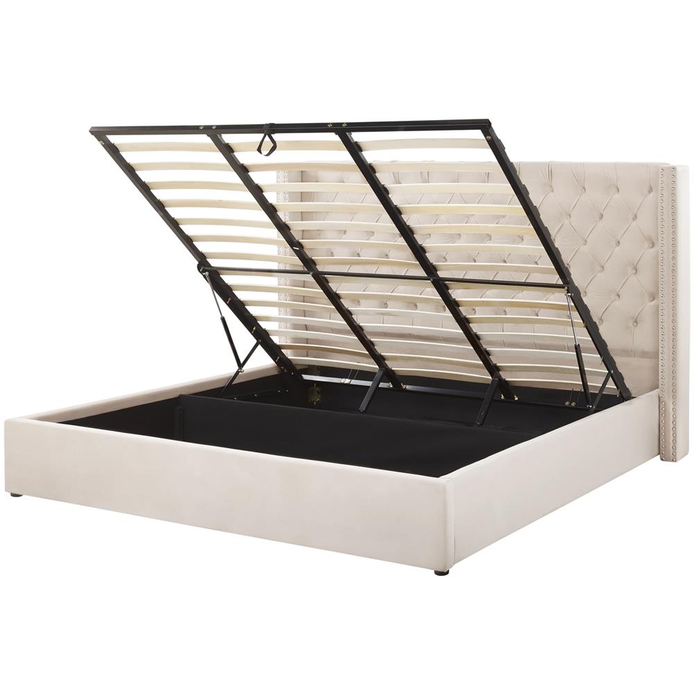 Letto Imbottito In Velluto Beige Con Contenitore 180 X 200 Cm Lubbon - Foto 1