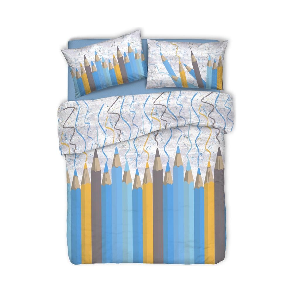 Copripiumino Linea Pensieri Delicati In 100% Cotone Dis. Matitoni Colore Azzurro Matrimoniale Azzurro - Foto 1