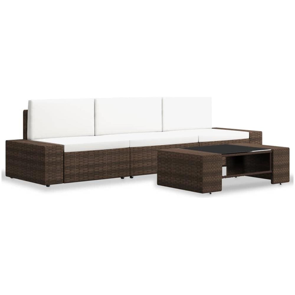 Set Divani Da Giardino 4 Pz In Polyrattan Marrone - Foto 2