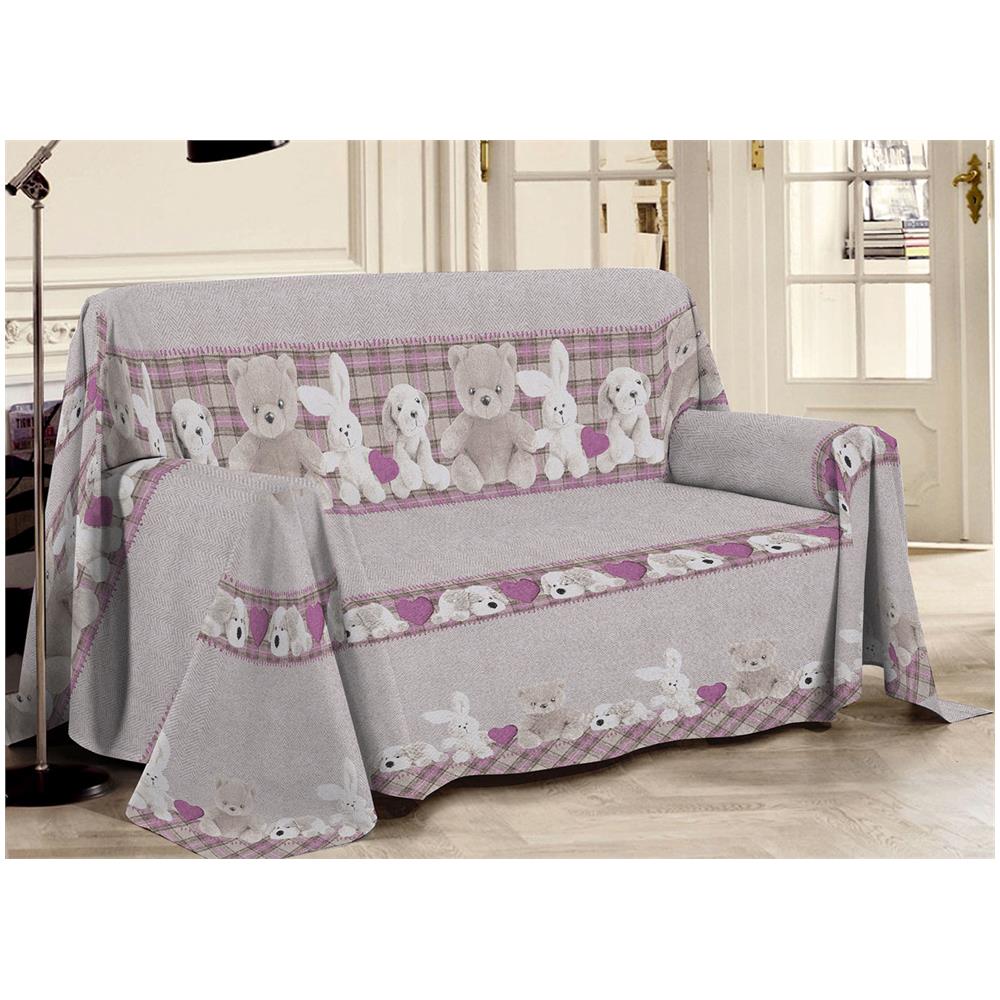 Telo Arredo Multiuso Linea Pensieri Delicati In 100% Cotone Disegno Peluches Matrimoniale Rosa - Foto 1