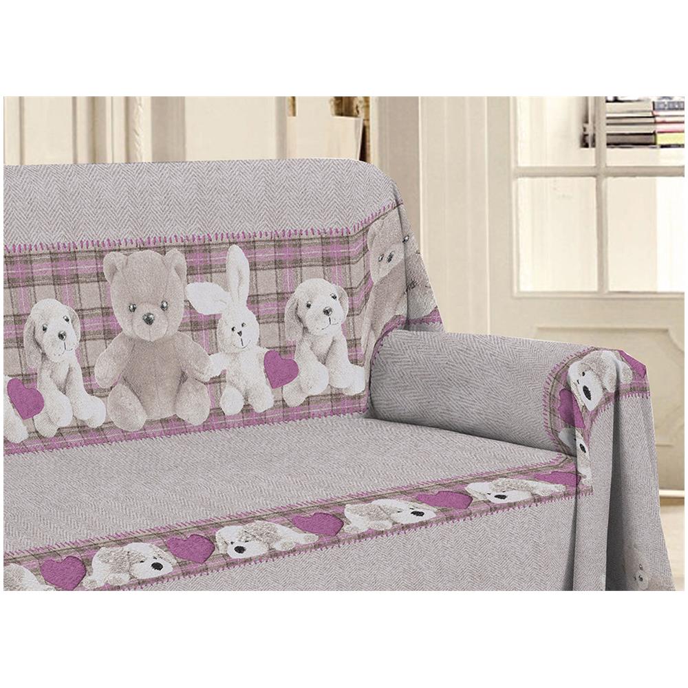 Telo Arredo Multiuso Linea Pensieri Delicati In 100% Cotone Disegno Peluches Matrimoniale Rosa - Foto 5