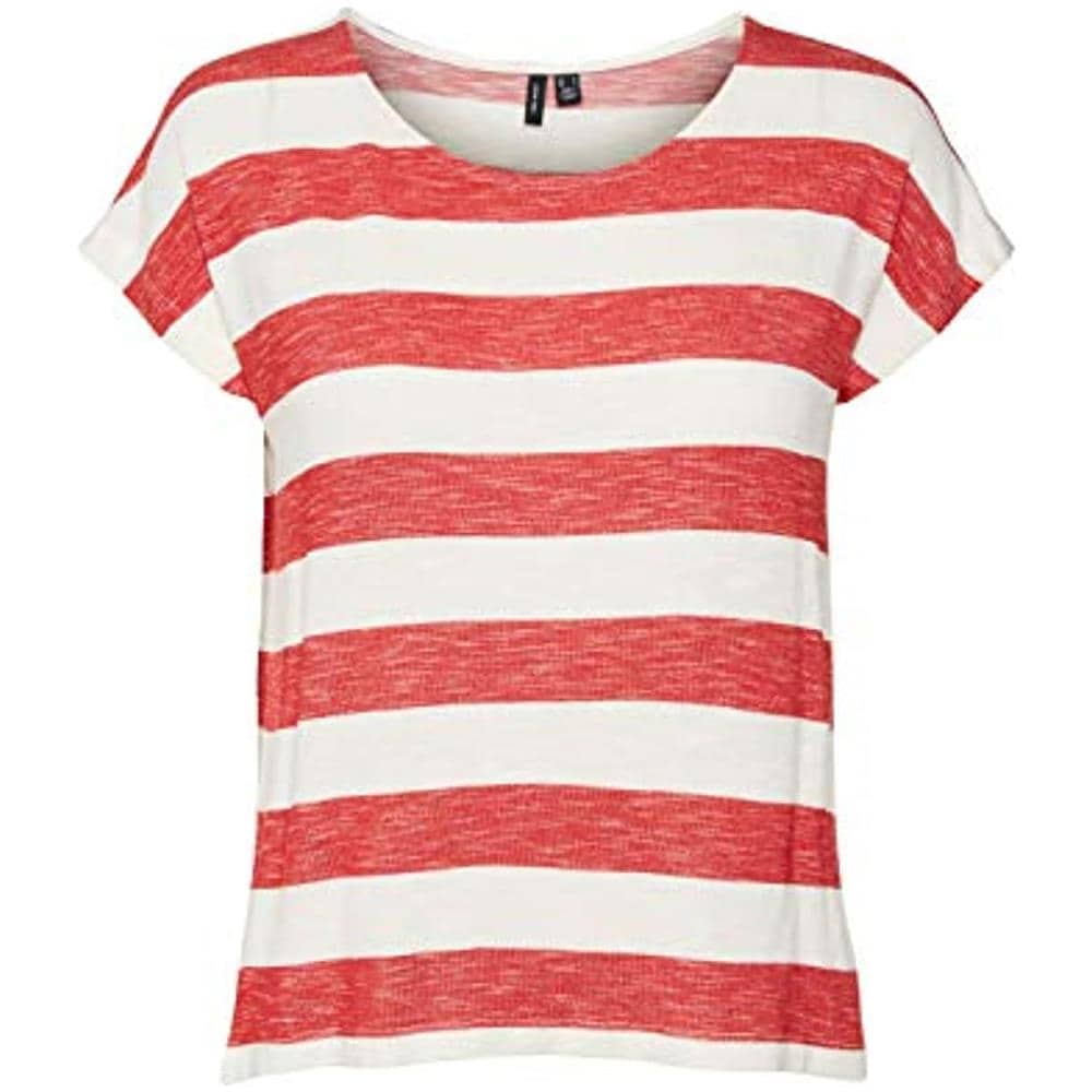 Vmwide Stripe S / l Top Ga Noos T-shirt, Goji Berry / stripes: snow White, S Donna - Foto 1