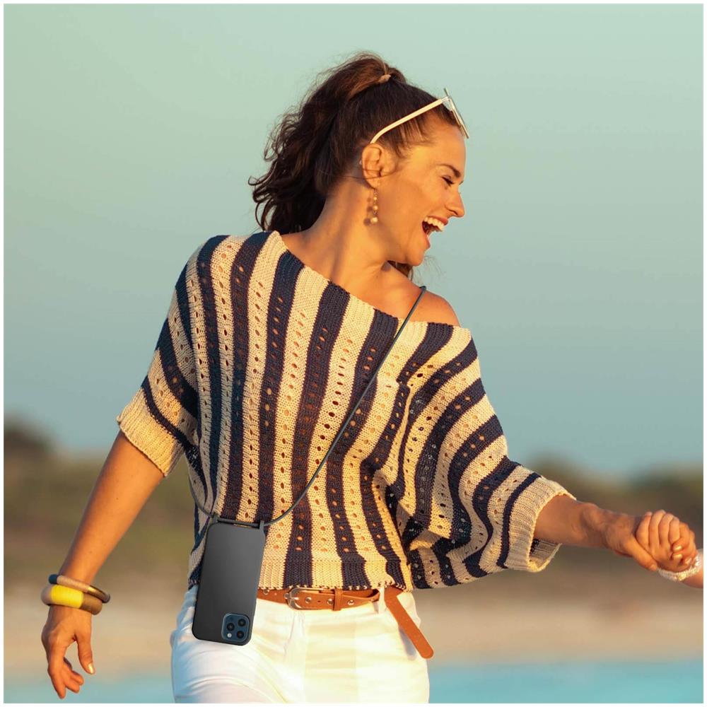 Cover Semirigida Per Iphone 12 Pro Max Cordino Nylon Intrecciato 80 Cm Nera - Foto 2