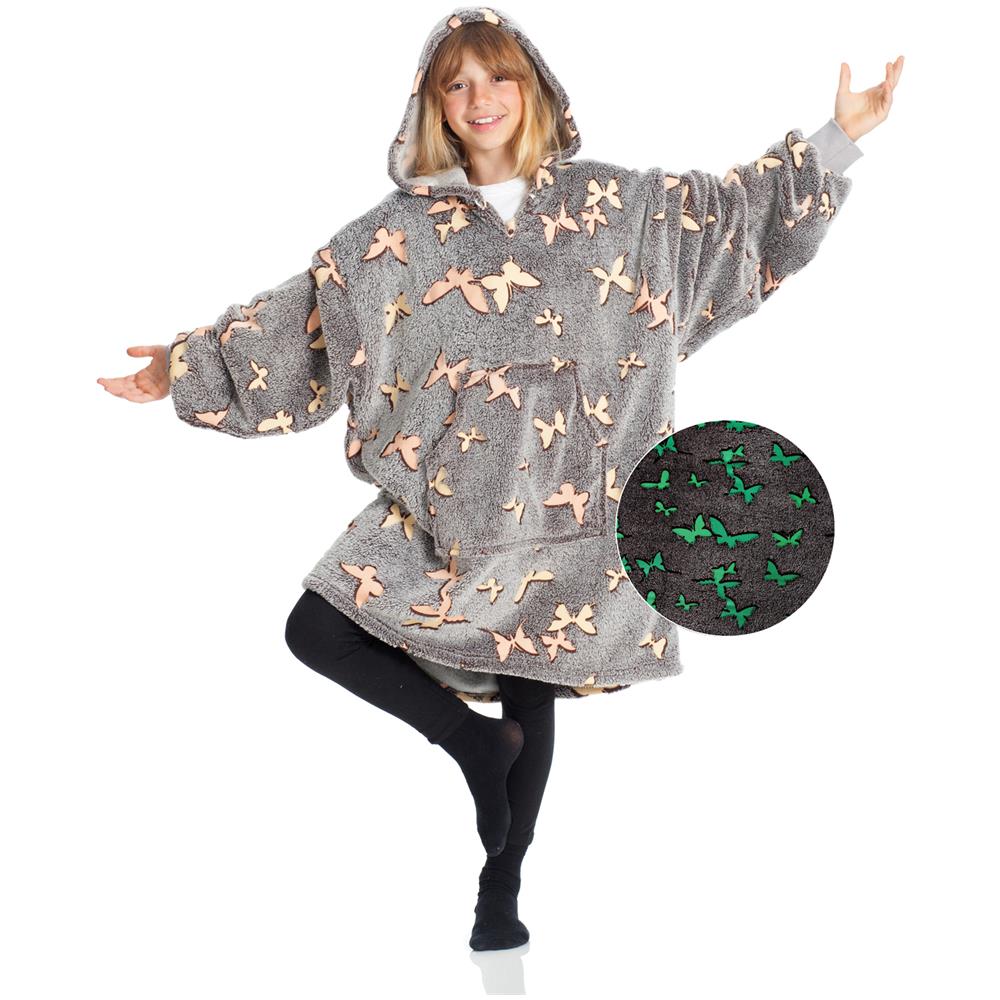 Felpa Con Cappuccio Bambini Farfalle Glow Grigio - Foto 1