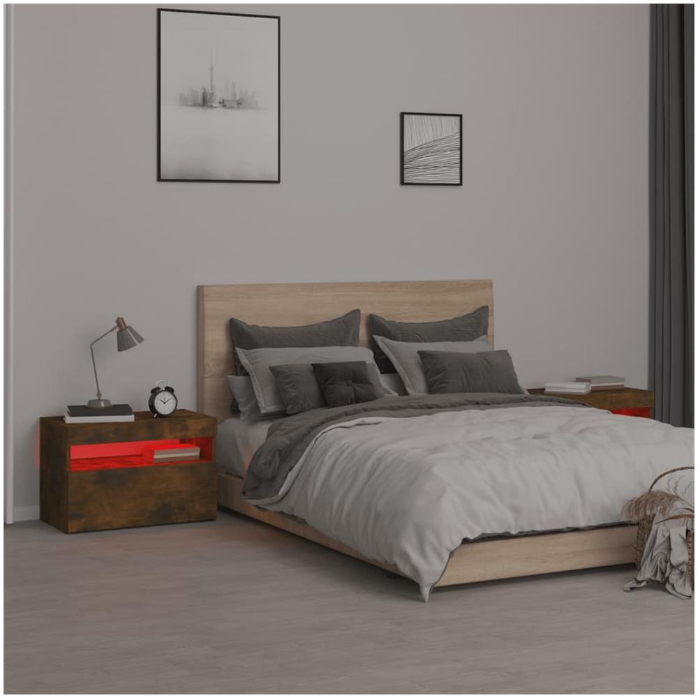 Comodini 2 pz con Luci LED Rovere Fumo 60x35x40 cm - Foto 2