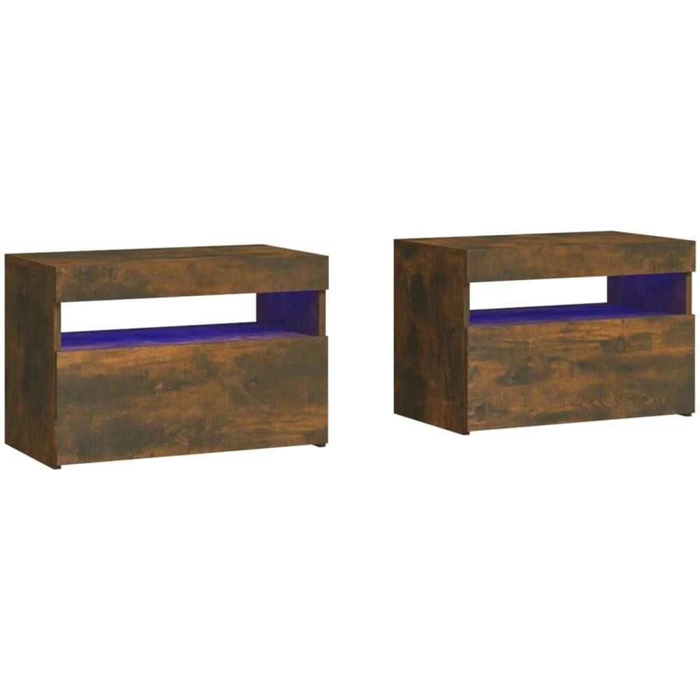 Comodini 2 pz con Luci LED Rovere Fumo 60x35x40 cm - Foto 1