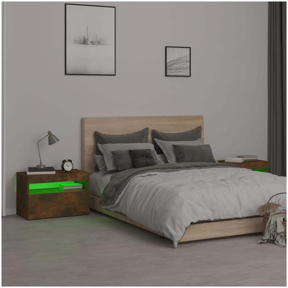 Comodini 2 pz con Luci LED Rovere Fumo 60x35x40 cm - Foto 9