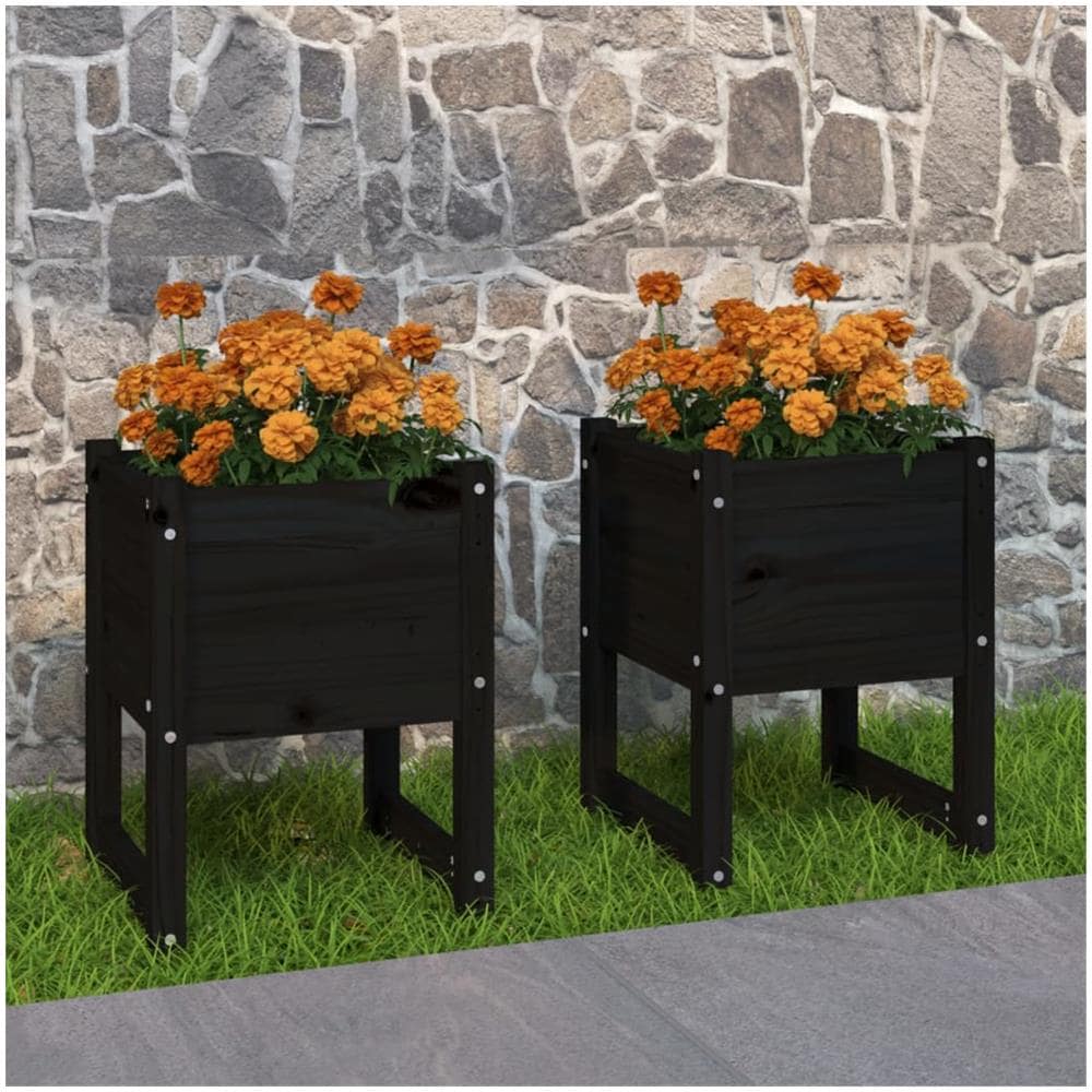 Fioriere 2 pz Nero 40x40x52,5 cm in Legno Massello di Pino - Foto 1