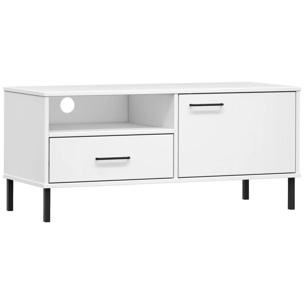 Mobile Tv Con Gambe Metallo Bianco Legno Massello Di Pino Oslo - Foto 2