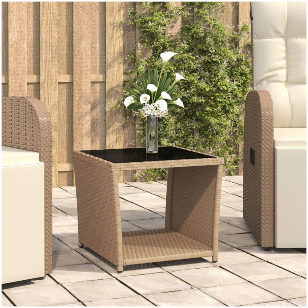 Tavolino Con Piano Vetro Beige In Polyrattan E Vetro Temperato - Foto 1