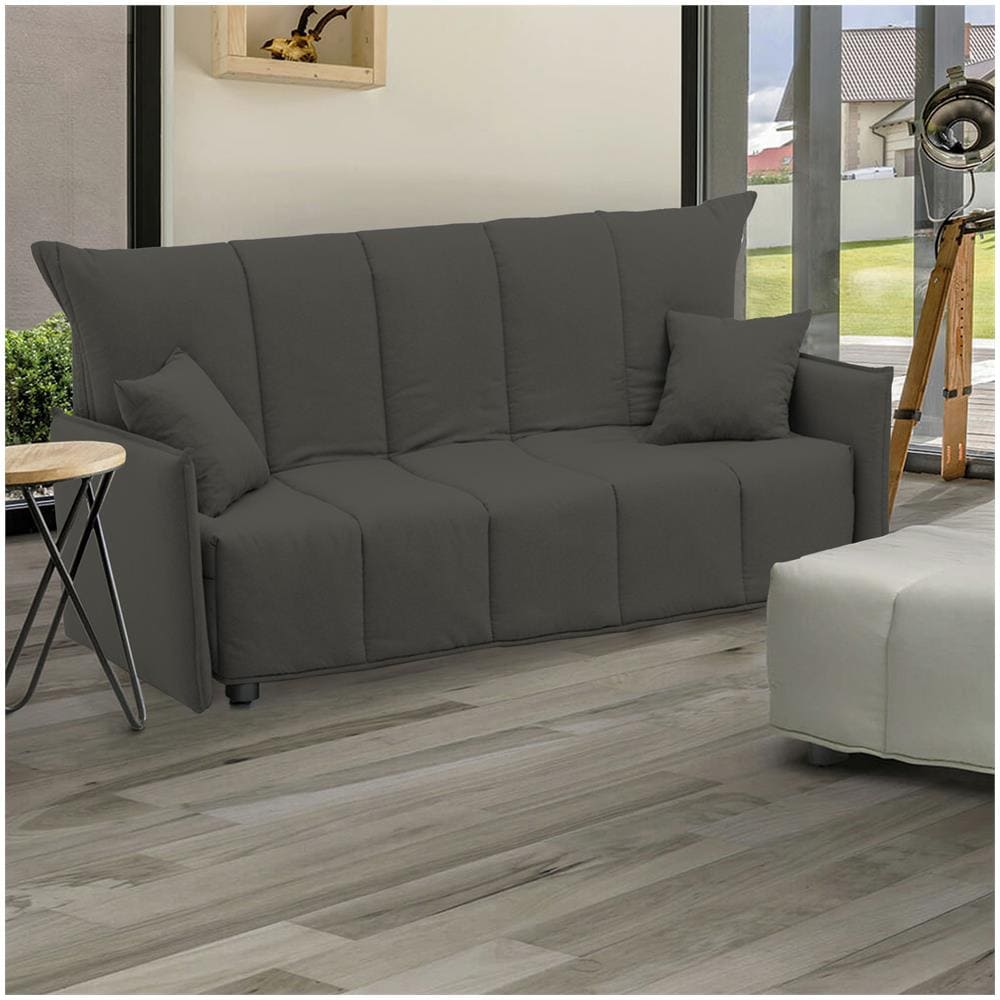 Divano Letto Allyson, Divano A 3 Posti, 100% Made In Italy, Sofà Soggiorno Con Apertura A Carrello, In Tessuto Imbottito, Con Braccioli Standard, Cm 190x90h85, Grigio - Foto 1