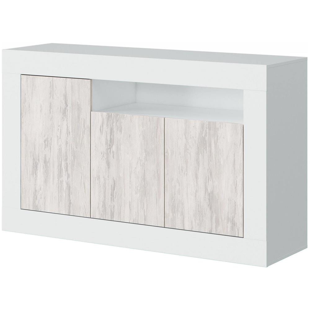 Credenza Thornton, Madia Moderna A 3 Ante, Buffet Da Soggiorno Con Scomparti, Madia Da Salotto, Mobile Porta Tv, 144x42h87 Cm, Bianco - Foto 2