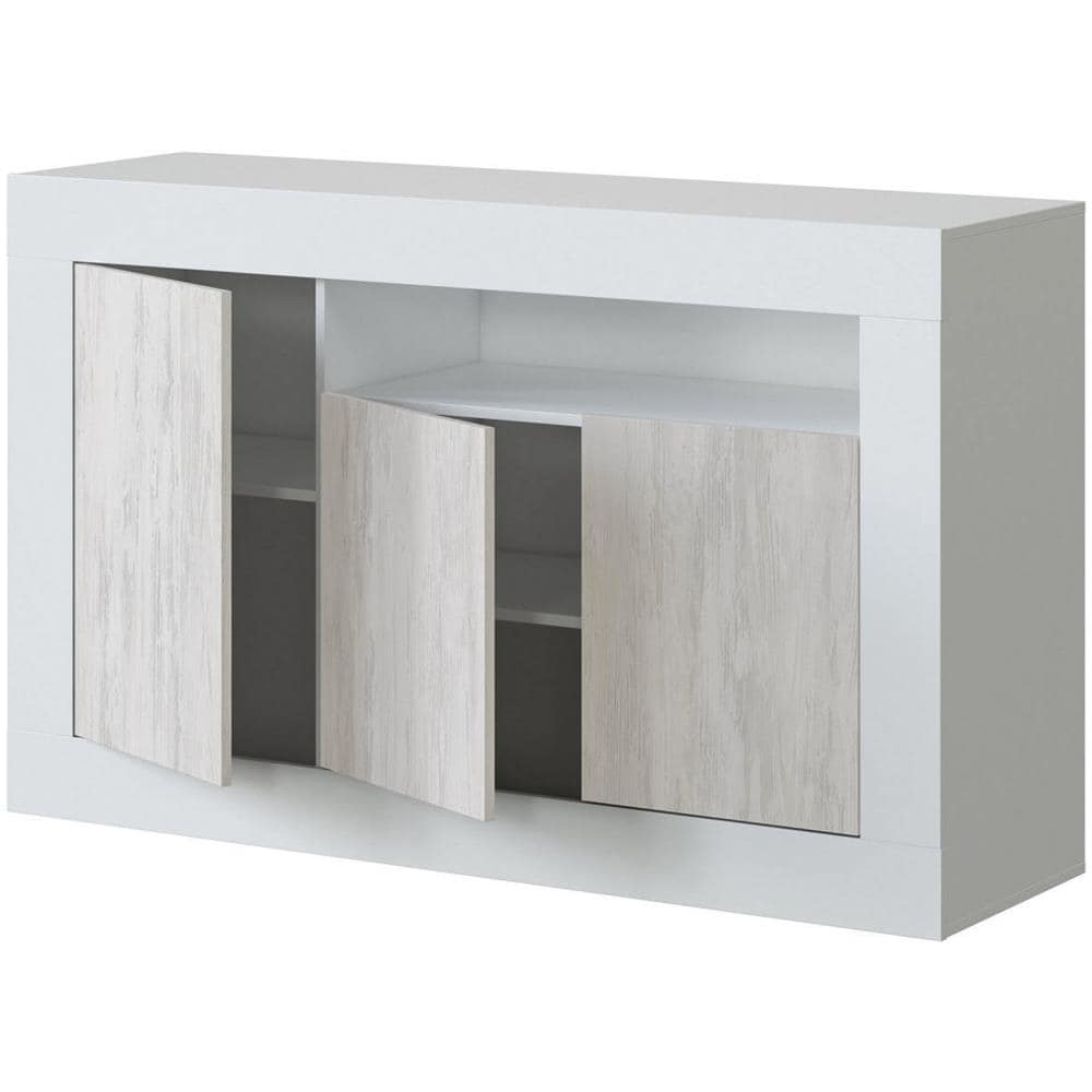 Credenza Thornton, Madia Moderna A 3 Ante, Buffet Da Soggiorno Con Scomparti, Madia Da Salotto, Mobile Porta Tv, 144x42h87 Cm, Bianco - Foto 3