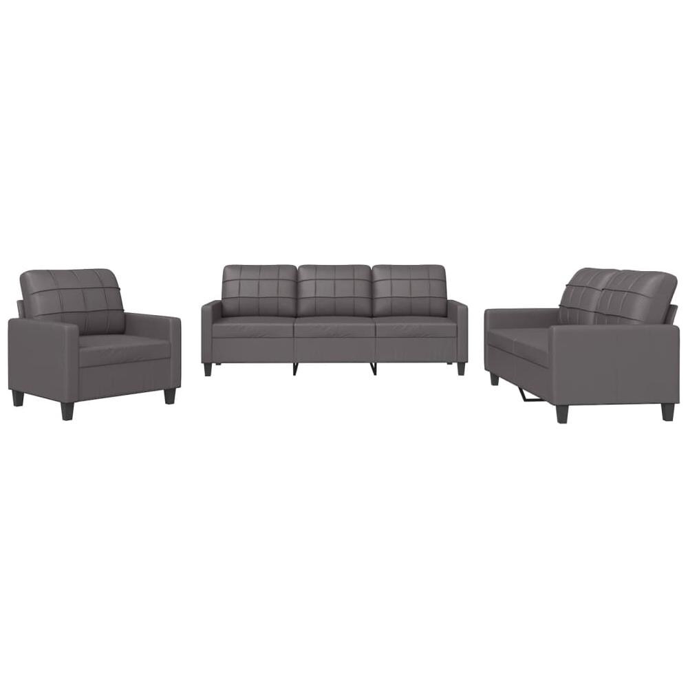 Set Di Divani 3 Pz Con Cuscini Grigio In Similpelle - Foto 2