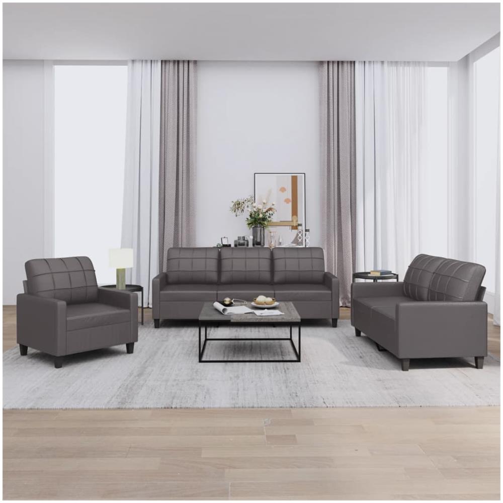 Set Di Divani 3 Pz Con Cuscini Grigio In Similpelle - Foto 1