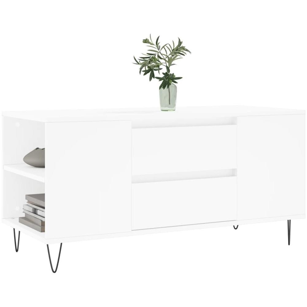 Tavolino Da Salotto Bianco 102x44,5x50 Cm In Legno Multistrato - Foto 3