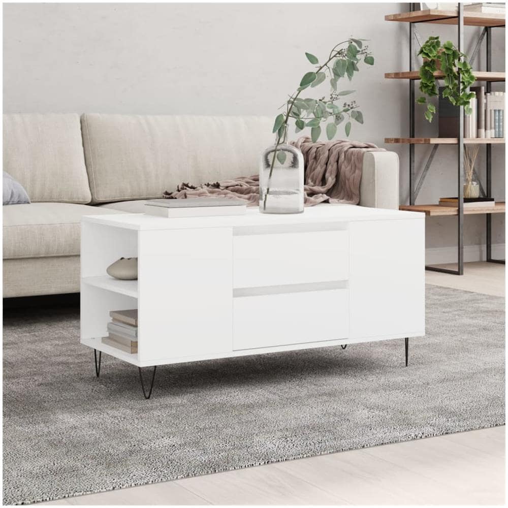 Tavolino Da Salotto Bianco 102x44,5x50 Cm In Legno Multistrato - Foto 1