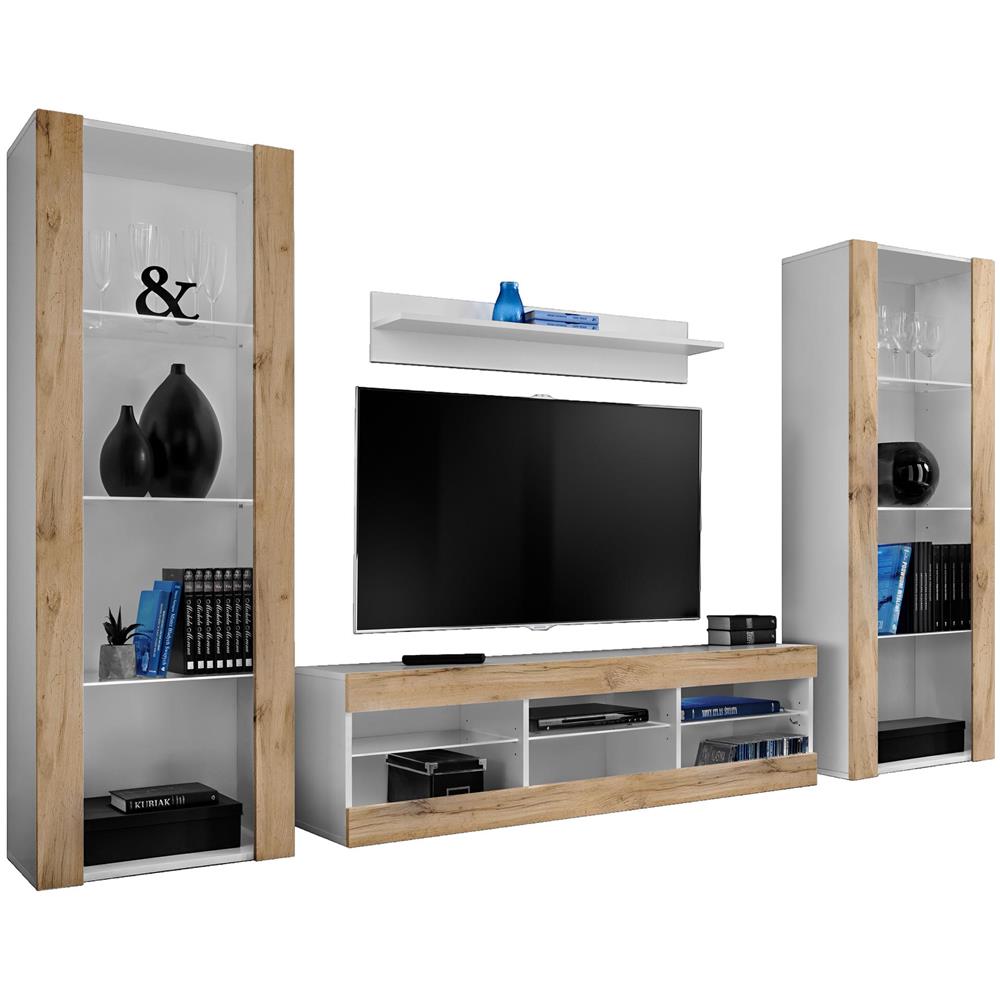 Komodee, Set di mobili porta TV Tivoli Grande RTV, Bianco Wotan, Senza LED, Larghezza 250 cm x Altezza 159 cm x Profondità 35 cm, Per soggiorno, Camera da letto - Foto 1