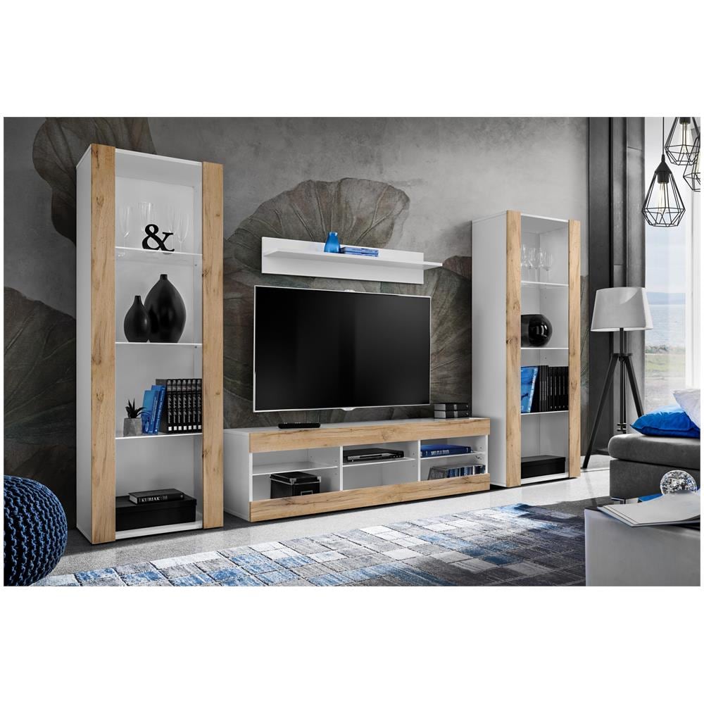 Komodee, Set di mobili porta TV Tivoli Grande RTV, Bianco Wotan, Senza LED, Larghezza 250 cm x Altezza 159 cm x Profondità 35 cm, Per soggiorno, Camera da letto - Foto 2