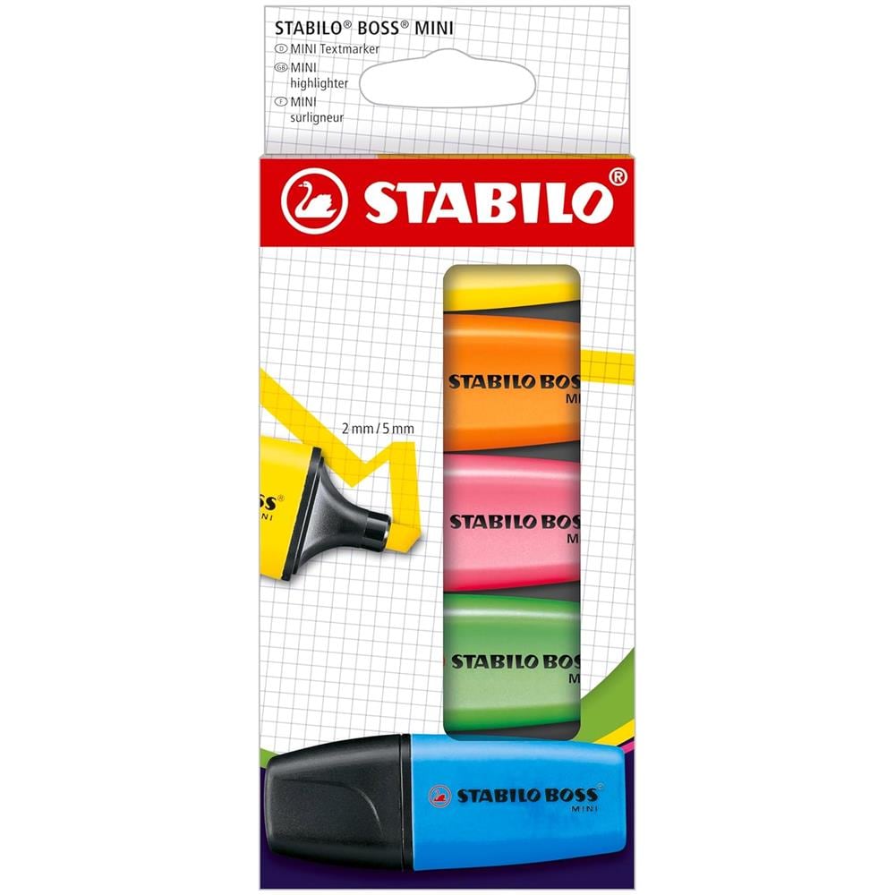 BOSS MINI - Evidenziatore - Astuccio da 5 - Giallo /Arancione /Rosa /Verde /Blu - Foto 1