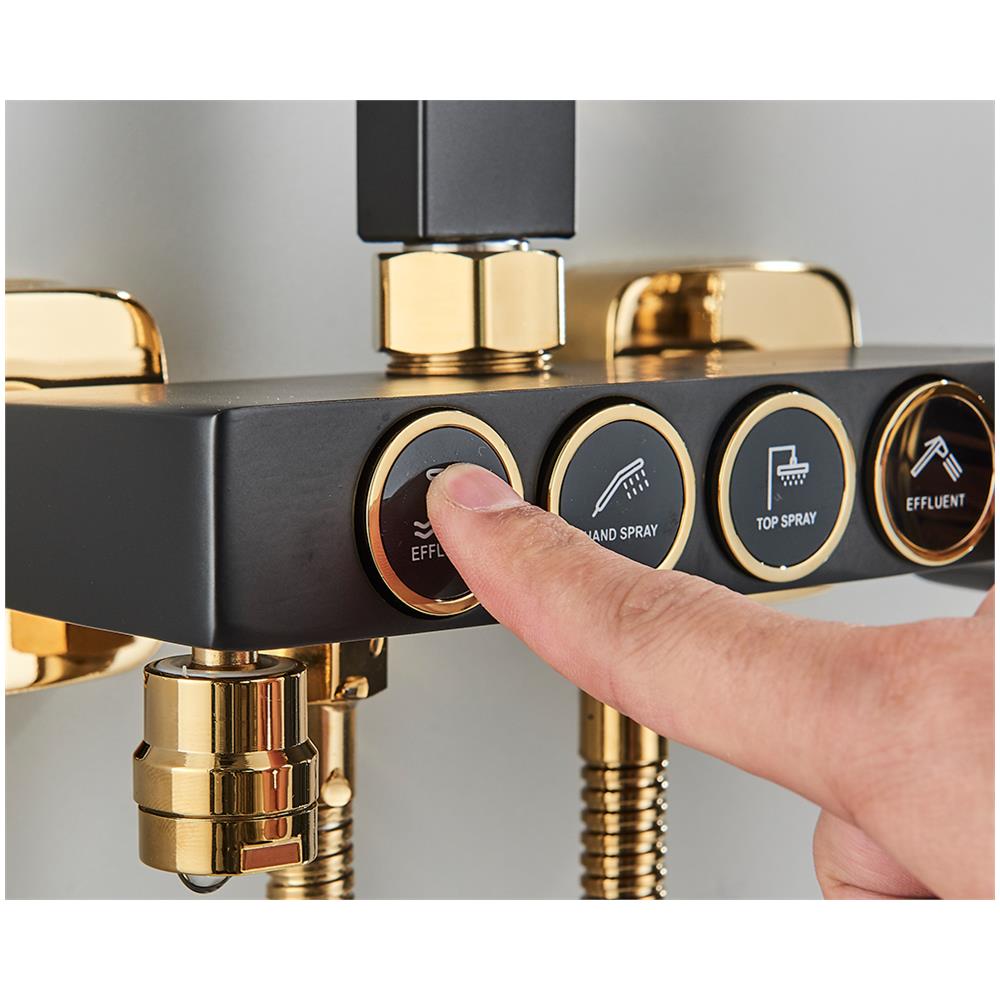 Colonna doccia, Blackswan, Tipo M147, modello regolabile nero /oro, con termostato, bocca mobile, doccia ad alta pressione e mensola, misura 120 cm - Foto 4