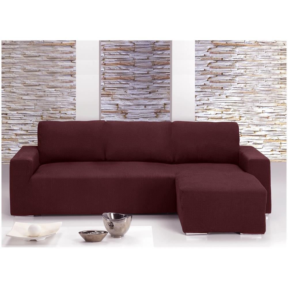 Copridivano Con Penisola Chaise Longue Tinta Unita Bordeaux Mod Capri Destra Bordeaux - Foto 1