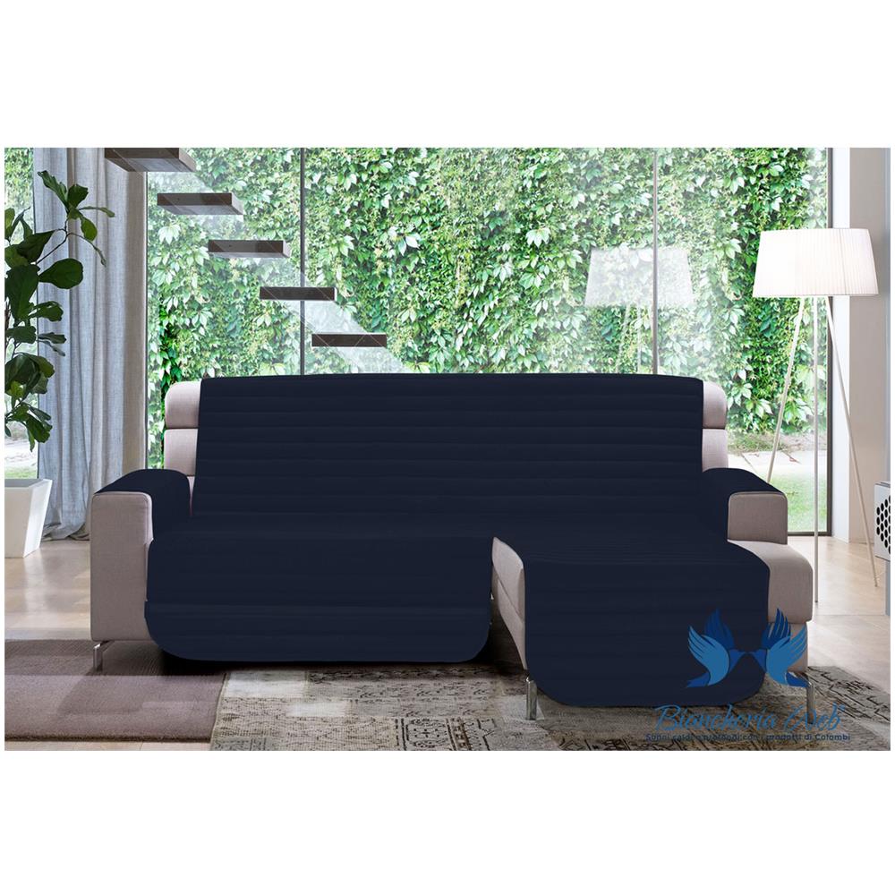 Copridivano Trapuntato Per Divani Con Penisola Modello Simpaty 190 Cm Blu - Foto 1