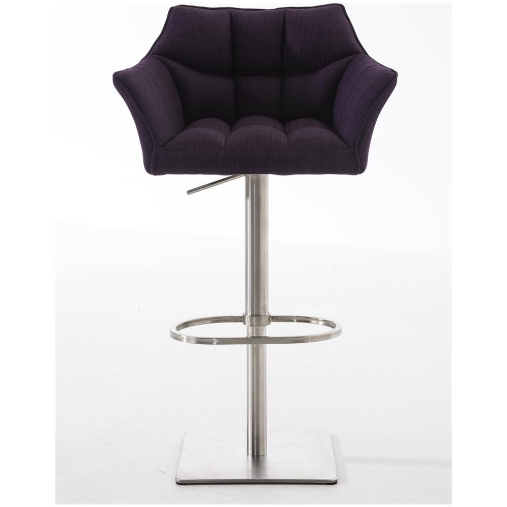 Sgabello Alto Bar Damaso I Sgabello Design Cucina Trapuntato in Tessuto con Braccioli E Schienale Imbottiti l Sedia Sgabello Bar Pub con Poggiapiedi Viola Acciaio Inox - Foto 2
