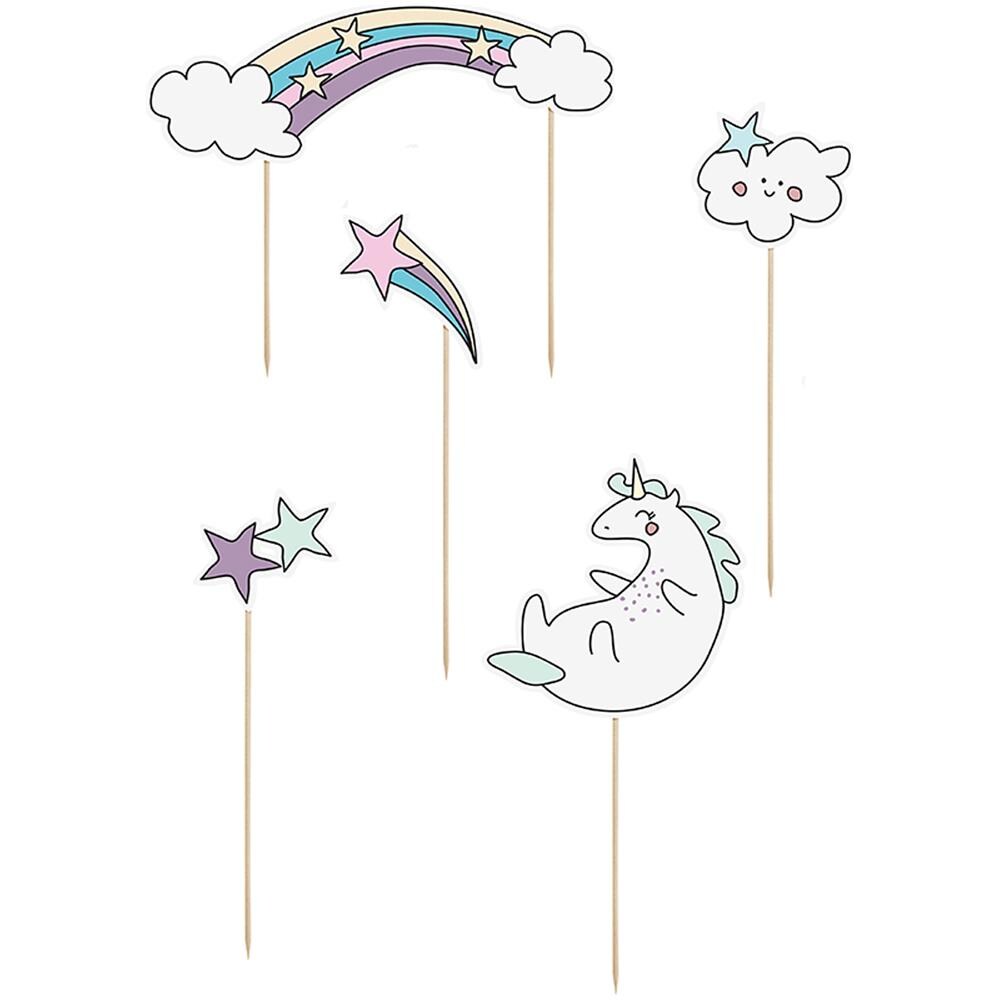 Partydeco - 5 Decorazioni Per Torta Unicorno E Arcobaleno - Foto 1