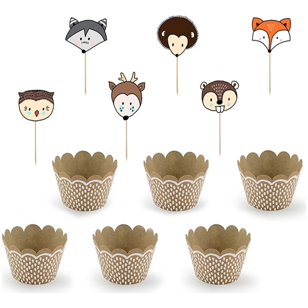 Partydeco - 6 Pirottini Per Cupcakes Con Bandierine Animali Della Foresta - Foto 1