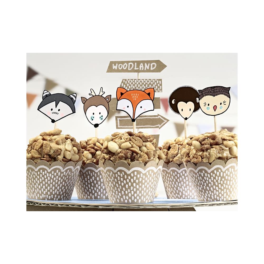 Partydeco - 6 Pirottini Per Cupcakes Con Bandierine Animali Della Foresta - Foto 2