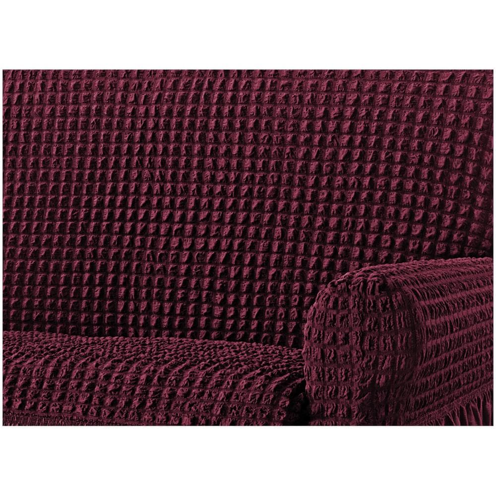 Copridivano Elasticizzato Arricciato Con Volants Tinta Unita Luxory Bordeaux 3 Posti Bordeaux - Foto 2