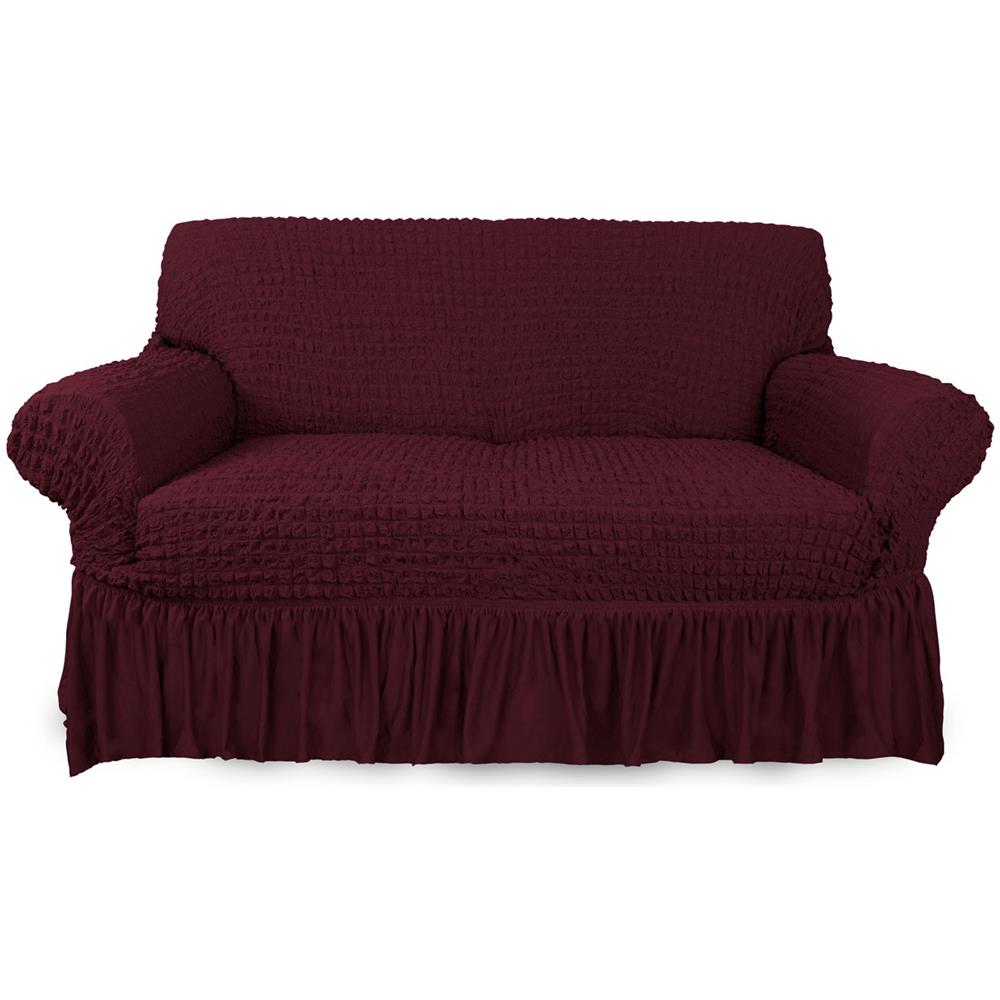 Copridivano Elasticizzato Arricciato Con Volants Tinta Unita Luxory Bordeaux 3 Posti Bordeaux - Foto 9