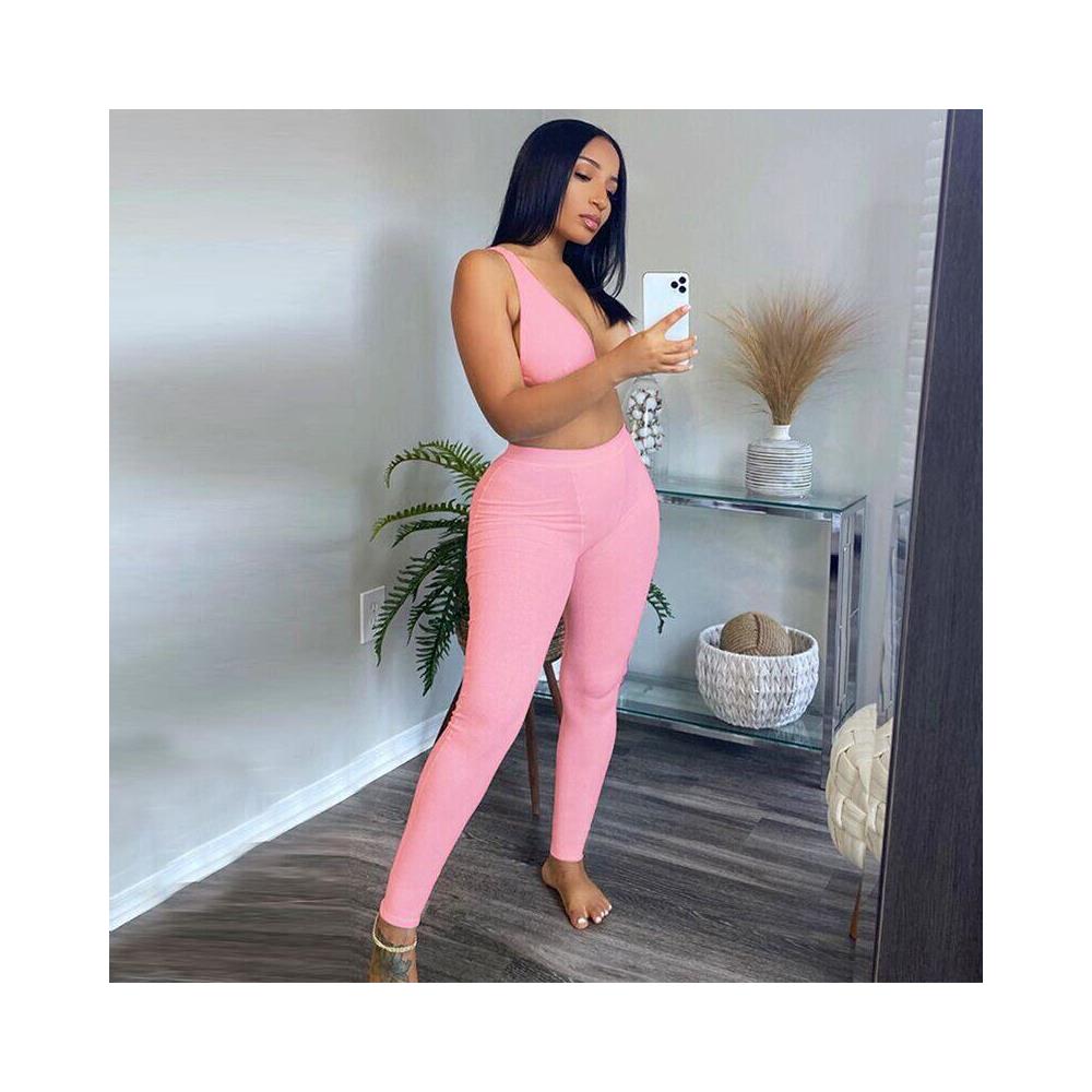 SLOWMOOSE - Hugcitar Senza Maniche Con Scollo A V Crop Top Leggings Inverno  Donna Moda Streetwear Outfit Abbigliamento Sportivo Tuta Da Ginnastica [  rosa / Xl] - ePRICE