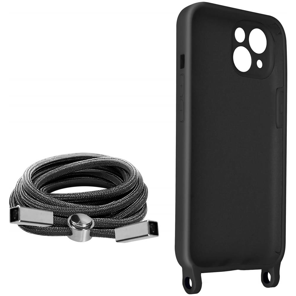 Cover Semirigida Per Iphone 13 Cordino Nylon Intrecciato 80 Cm Nera - Foto 2