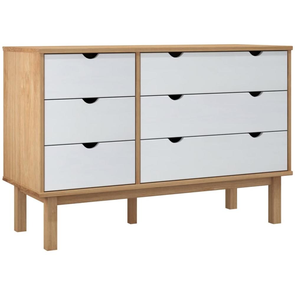 Cassettiera Marrone Bianca 113,5x39,5x73 Cm Legno Massello Pino - Foto 2