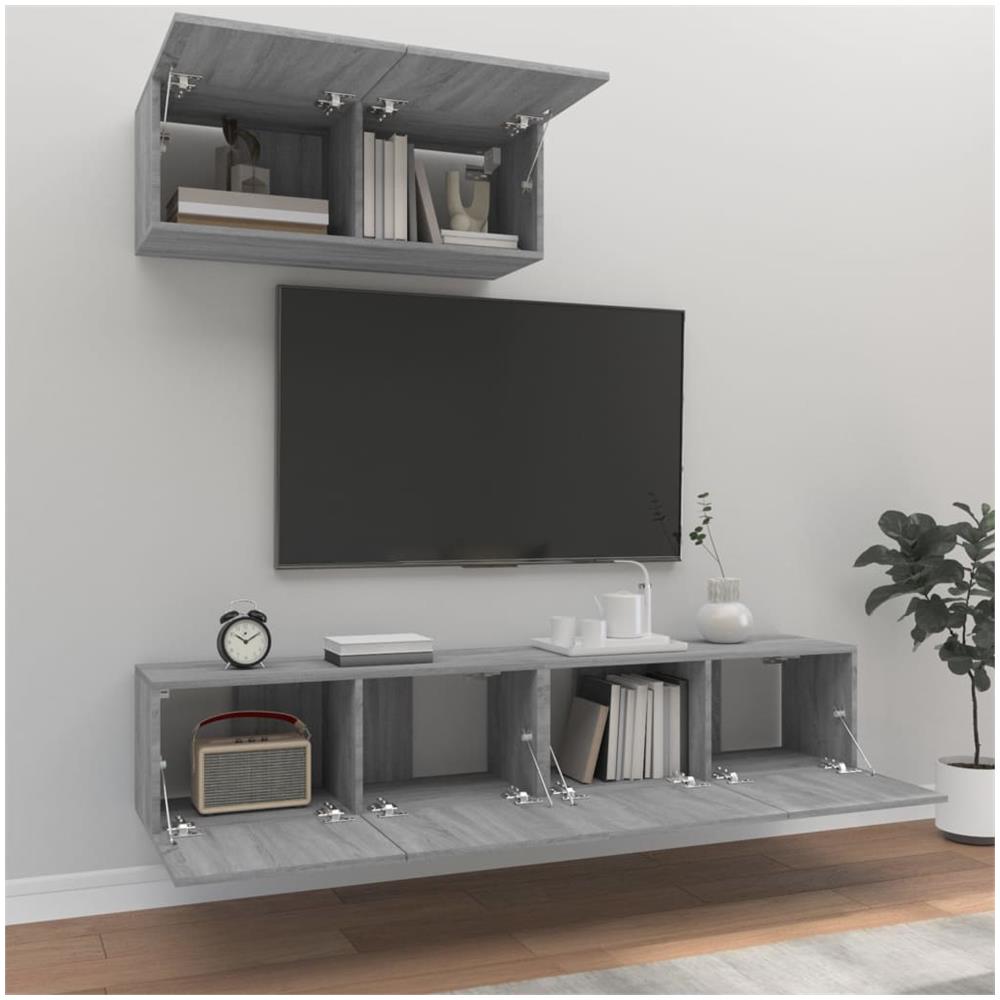 Set Mobili Porta Tv 3 Pz Grigio Sonoma In Legno Multistrato - Foto 3