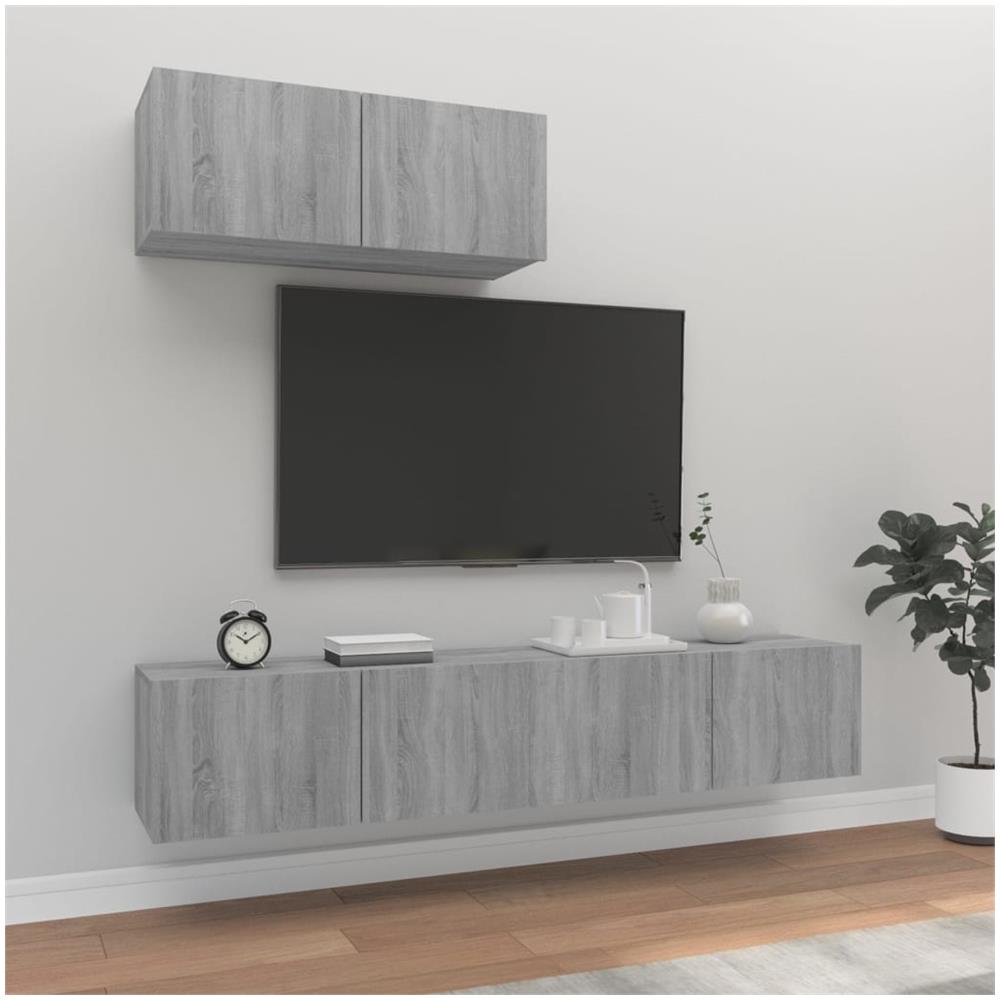 Set Mobili Porta Tv 3 Pz Grigio Sonoma In Legno Multistrato - Foto 1