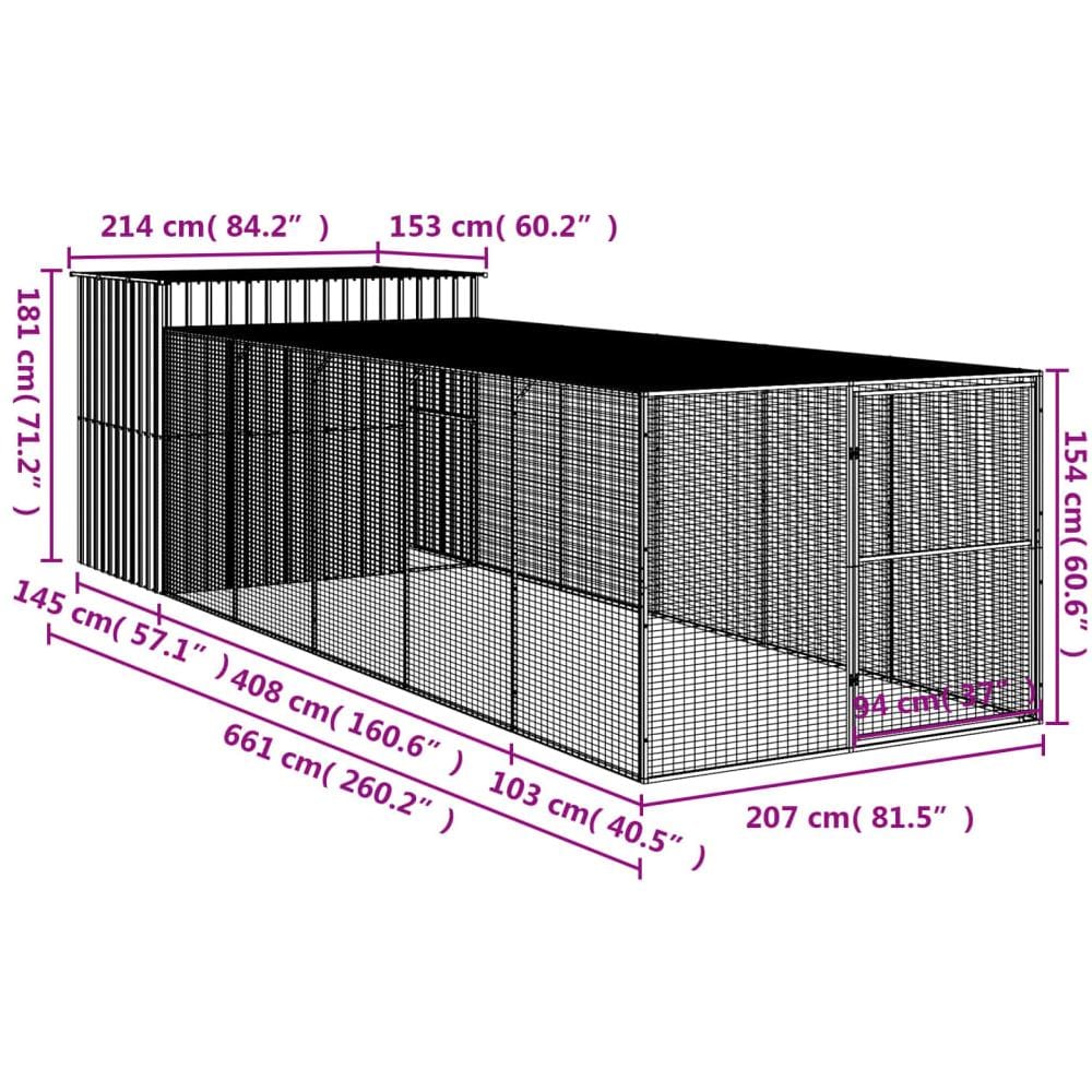 Casetta Cani Con Corsa Antracite 214x661x181 Cm Acciaio Zincato - Foto 8